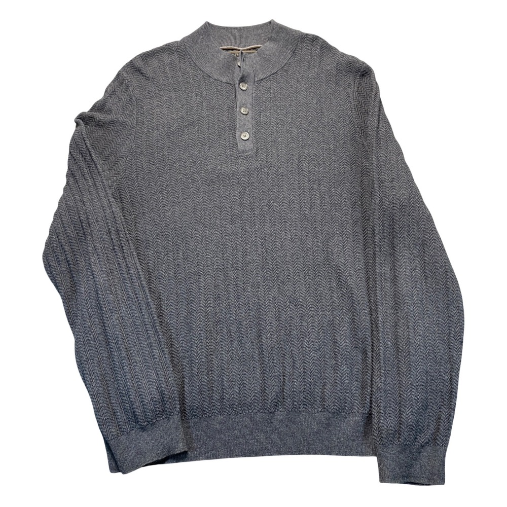Jos.‎ A. Bank Reserve Mens XL Gray Cotton Silk Herringbone Henley Sweater